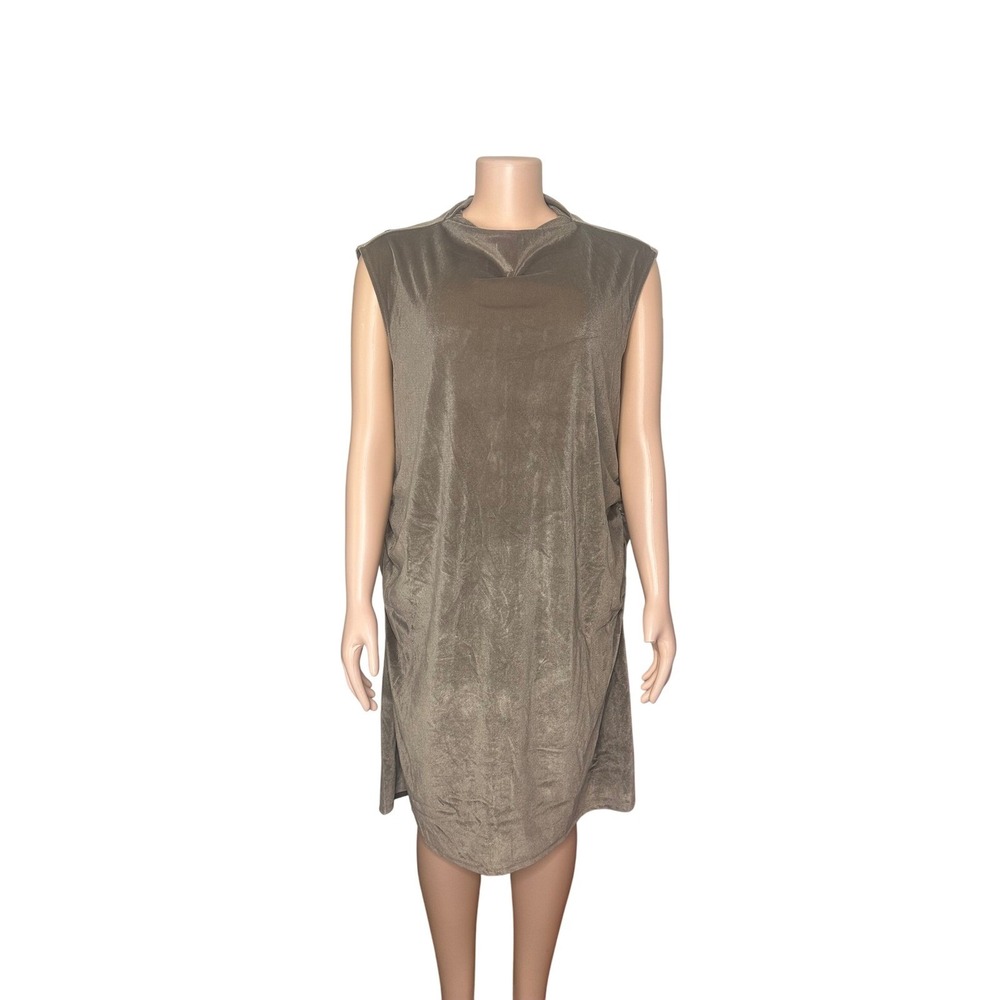 A New Day Dress Women's Sleeveless‎ Midi Mock Neck Ruched Velvet Dress Size 2X